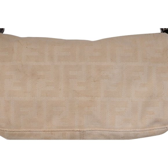 Fendi FF Logo Vintage Zucca Baguette Flap Shoulder Bag Tan Brown Leather Strap - Picture 12 of 16